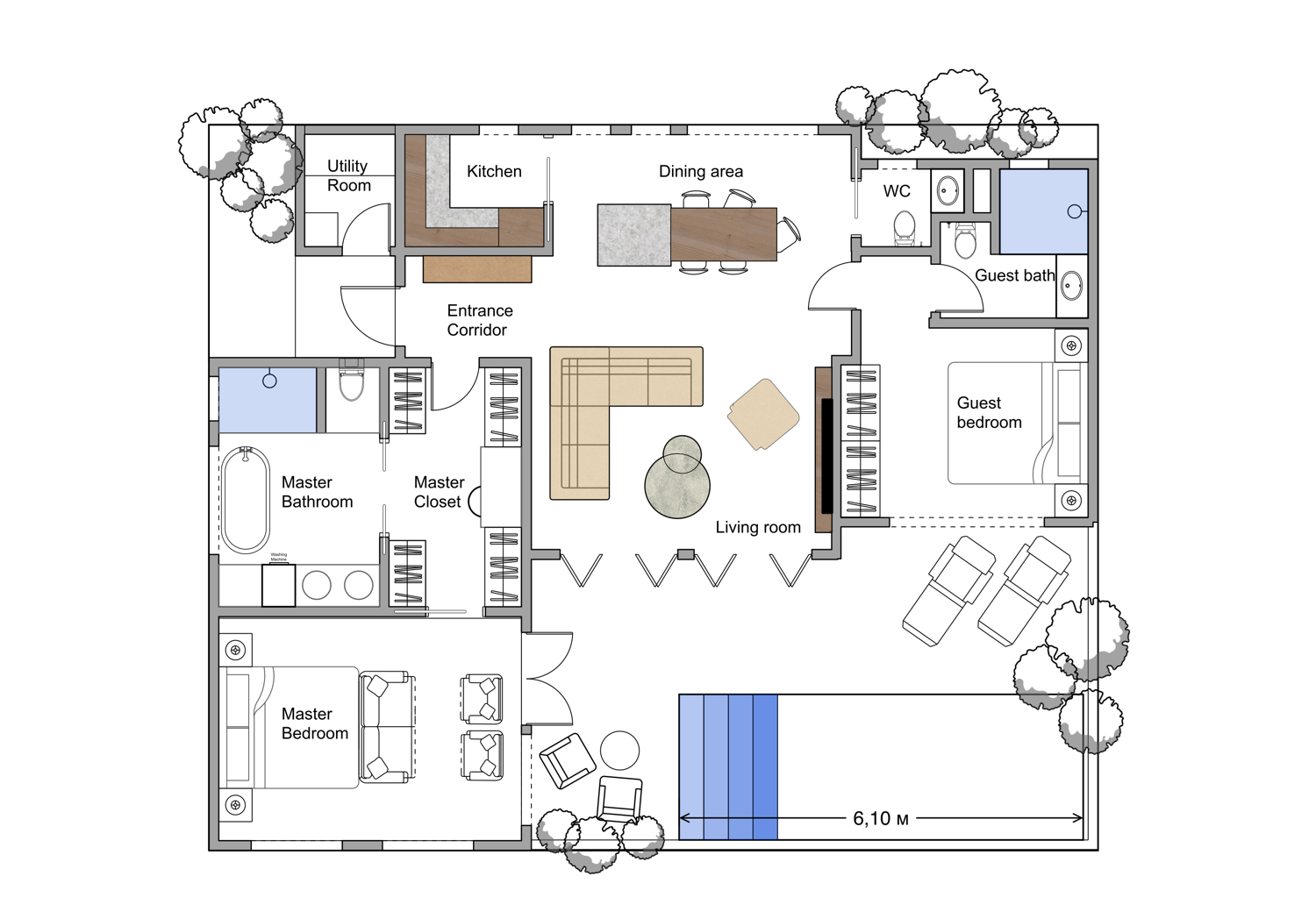 Casa Blanca 2BR villa floor plan
